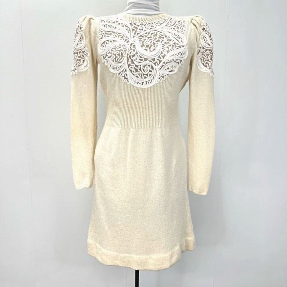 Vintage 80s Pat Sandler Wellmore Embellished Cream Sweater Dress Women’s 6 Zip